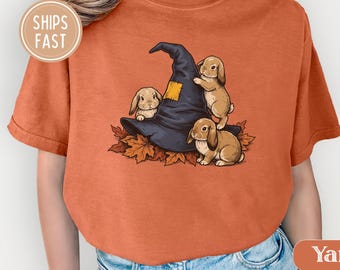 Bunny Lover Shirt for Her Cottagecore Aesthetic Halloween Tee Animal Lover Fall Gift Witchy Rabbit Graphic Top Spooky Season Gift for Mom