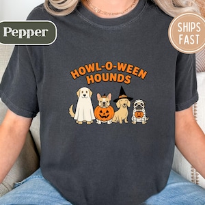 Maglietta Halloween Dogs Comfort Colors per amanti dei cani, divertente maglietta con costume da animale domestico, grafica di cucciolo spettrale, abbigliamento autunnale per uomo e donna