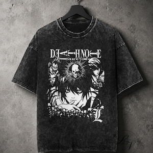 Death Note Mineral Wash T Shirt, L Lawliet Anime Graphic Tee, Vintage Oversized Manga Shirt, Unisex Otaku Streetwear Gift