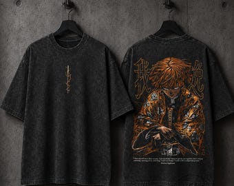 Zenitsu Mineral Wash T Shirt, Demon Slayer Anime Tee, Vintage Oversized Graphic Shirt, Unisex Otaku Streetwear Gift