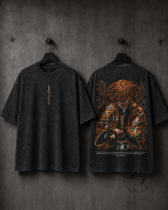 Zenitsu Mineral Wash T Shirt, Demon Slayer Anime Tee, Vintage Oversized Graphic Shirt, Unisex Otaku Streetwear Gift