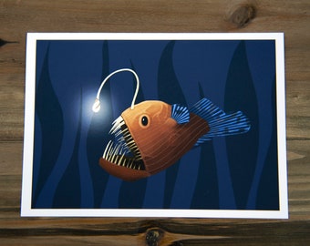 Greeting Card, Fish, Cards, 5x7 cards, kids cards, blank cards, Anglerfish