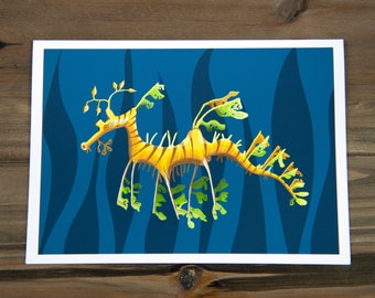 Greeting Card, Fish, Cards, 5x7 cards, kids cards, blank cards, Seahorse