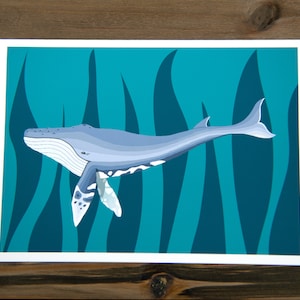 Humpback Whale Greeting Card, Fish, Cards, 5x7 cards, kids cards, blank cards