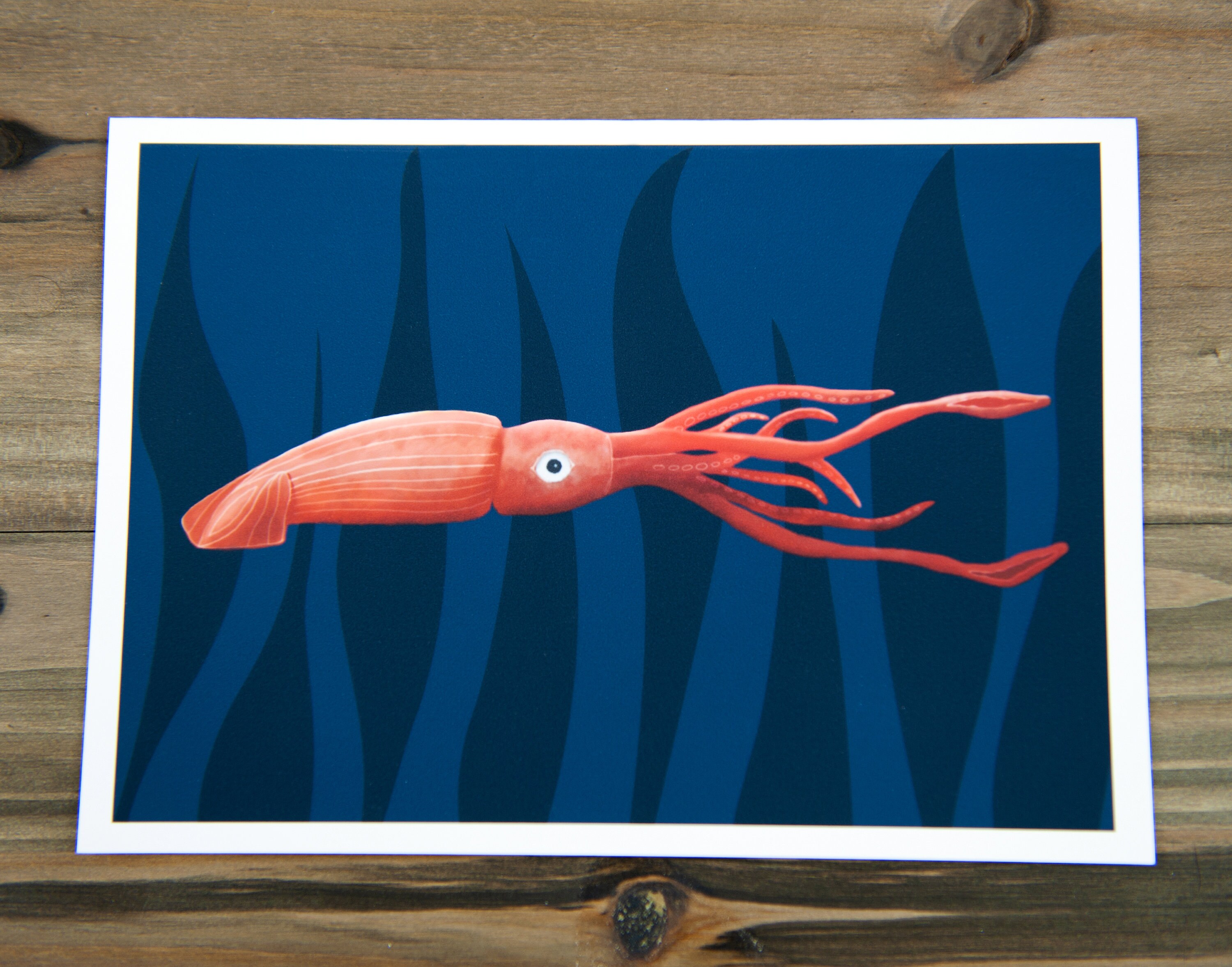 Squid, Greeting Card, Fish, Cards, 5x7 cards, kids cards, blank cards