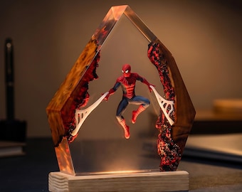 Figura de resina de superhéroe araña fuerte para lámpara, decoración de escritorio hecha a mano, regalo para niños, fanático del cine.