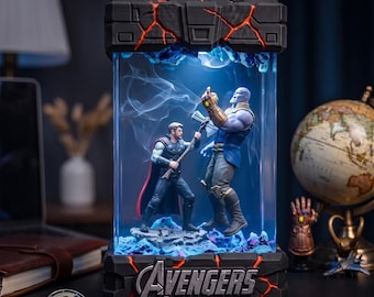 Lámpara de resina Martillo de la Tormenta, Guerrero del Trueno contra Tirano Espacial Buscador del Infinito, Diorama de superhéroe hecho a mano, Regalo de colección para fans del cine