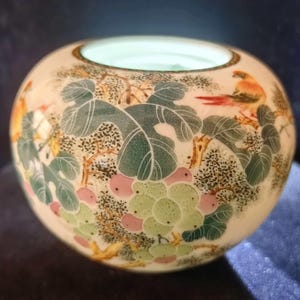 Vintage Jingdezhen Porcelain Water Pot | 1962 Songbird Grapevine Painting