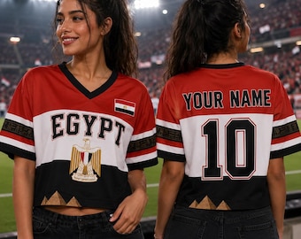 Pyramid Egypt Soccer Crop, Personalized Pharaoh Fan Gear, Custom Name Women Football Shirt