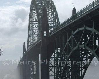 Art Deco Bridge Fog Oregon Coast Arches Newport Green Gray Bay, Beach House Art, Fine Art Photography signed matted 8x12 original photograph