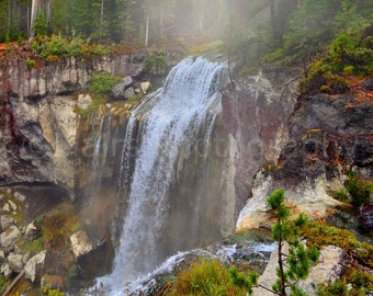 Waterfall Mist Golden Light Mystical Magical Dreamy Scenic Landscape Oregon, Fine Art Photography signed 12x18 Original Photograph