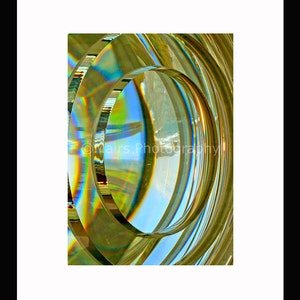 Lighthouse Fresnel Lens Abstract Glass Lime Gold Blue Green Patterns Circles, Fine Art Photography matted & signed 5x7 Original Photograph image 1