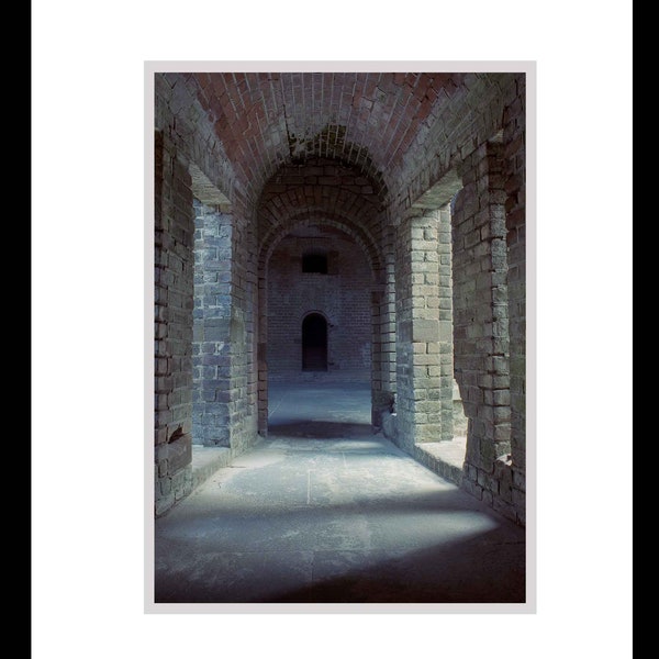 OOAK Arches Brickwork Florida Military Historical Fort Dusty Muted Reds Grays, Fine Art Photography matted & signed 7x10 Original Photograph