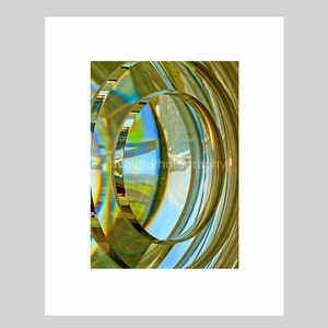 Lighthouse Fresnel Lens Abstract Glass Lime Gold Blue Green Patterns Circles, Fine Art Photography matted & signed 5x7 Original Photograph image 3