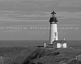 Pacific Northwest Oregon Newport Lighthouse Yaquina Head, zwart-wit, Fine Art Photography gematteerd en ondertekend 5x7 originele foto