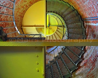 Abstract Stairs Spiral Patterns Staircase Lighthouse Architecture Bricks Railing, Fine Art Photography, signed 12x18 Original Photograph