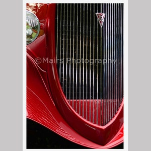 Abstract Red Chrome Hotrod Classic Car Ford Fender Grille Patterns Fine Art Photography, 12 x 18 Original Photograph, unmatted, unframed