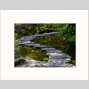 Stepping Stones Pathway Pond Japanese Garden Green Reflections Fine Art Photography matted & signed 5x7 Original Photograph