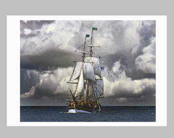 Historical Tall Ship, Tall Ship Under Sail, Lady Washington, Nautical, Beach House Decor, Fine Art Photography, 12 x 16 Original Photograph