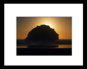 Oregon Beach Bandon Pacific Northwest Face Rock Sunset Gold Reflection Water Fine Art Photography signed & matted 7x10 Original Photograph