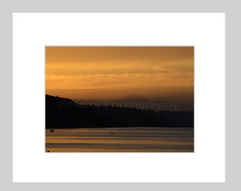 Pacific Northwest Tacoma Sunset Gold Mountains Clouds Water Silhouette Layers Fine Art Photography signed matted 5x7 Original Photograph