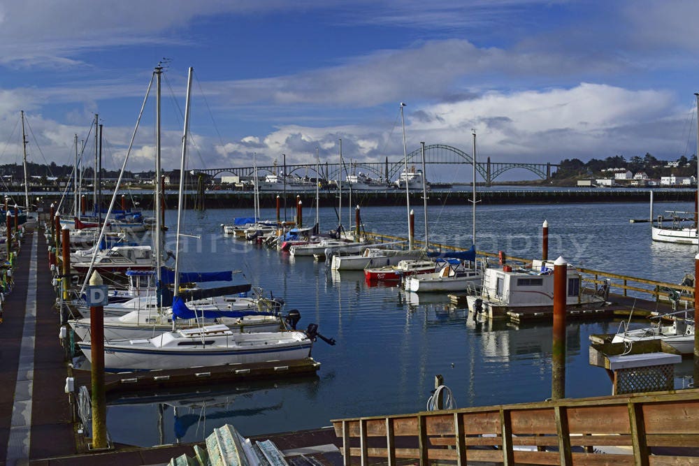 Newport Oregon Harbor Marina Boats Winter Morning Clouds Still Etsy