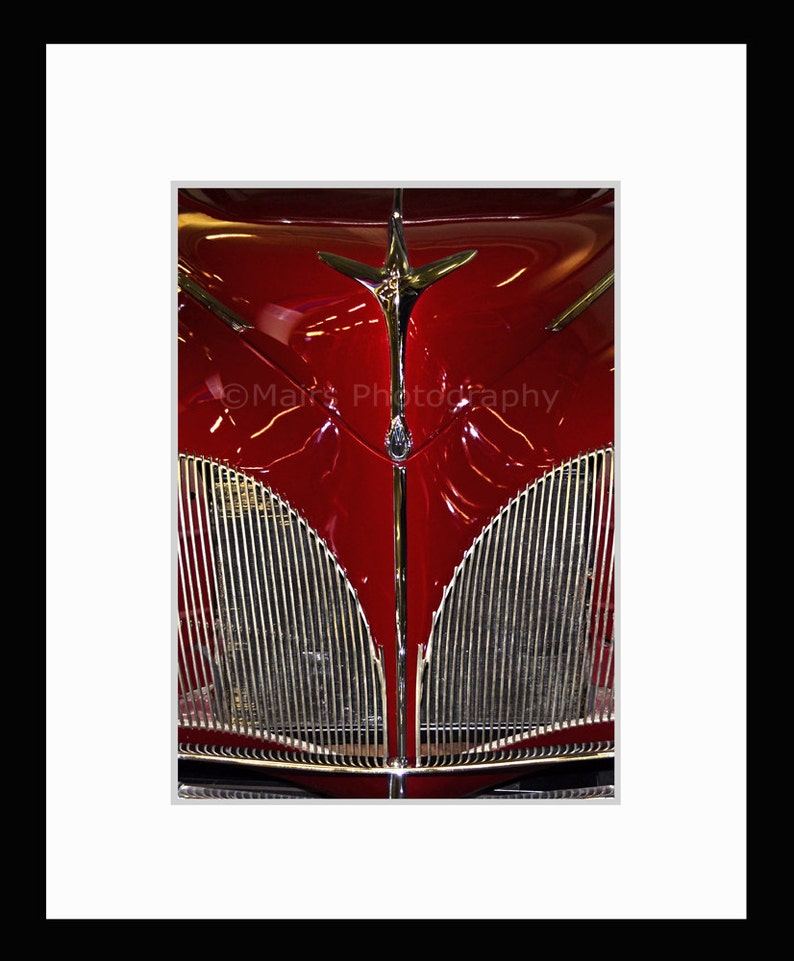 Fine Art Photography matted /& signed 5x7 Original Photograph Car Red Silver Grille Abstract Chrome Elegant Mid-Century Man Cave Decor