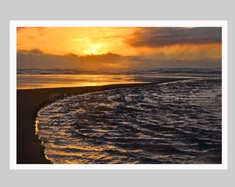 Oregon Fall Winter Pacific Northwest Gold Bronze Brass Sunset Ocean Surf Clouds, Fine Art Photography signed 12x18 Original Photograph