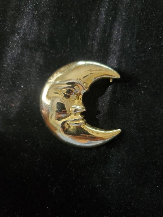 Vintage Crescent Man in the Moon Brooch
