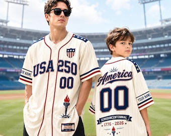 Custom USA 250 Baseball Jersey, America 250 Shirt, Patriotic Baseball Jersey, Semiquincentennial Gift, Custom Name Number