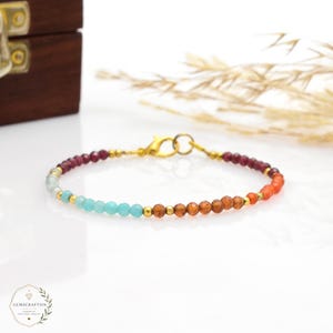 5 Chakra Gemstone Bracelet, Faceted Beaded Bracelet, Garnet, Apatite, Hessonite, Amazonite, Carnelian Jewelry