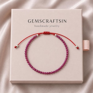 Pulsera de cordón de rubí natural, gema facetada, joyería minimalista con la piedra natal de julio.