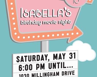 Party at the Drive-in! 5x7 Customized Printable Birthday Party High-Resolution PDF