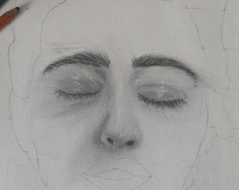 Radhika Apte Charcoal Portrait, Woman handmade Artwork, Hand Drawn Charcoal painting, Girl with closed eyes, Gift for her, Woman art A3 Size