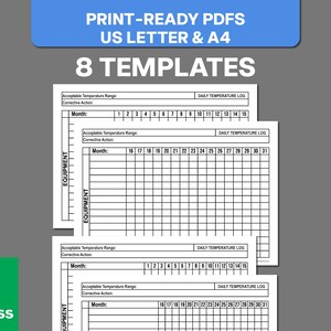 Temperaturlogg, utskriftsklara PDF-filer (digital nedladdning)