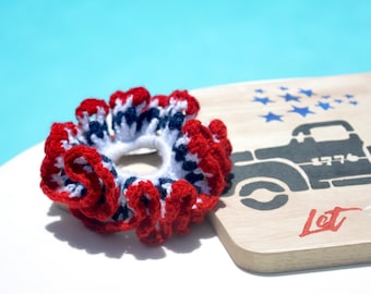 Virkad hårsnodd med amerikansk flagga, röd vit blå patriotisk