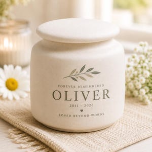 Memorial Urn Custom Name, Cremation Urn Ash Container, Olive Leaf Funeral Urn, Personalized Sympathy Gift In Memory Of Loved One