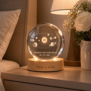 Personalized Solar System Crystal Ball Night Light, The Night We Met Gift, Anniversary Gift for Couple, Custom Date Galaxy Lamp