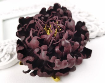 Wine Red Leather Peony Flower Brooch/Hairclip, Leather Peony, Red Peony Flower, Leather Flower, Floral Brooch