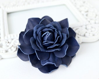 Blue Leather Rose Flower Brooch/Hairclip, Leather Rose Pin, Blue Flower, Leather Flower, Floral Brooch