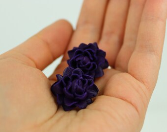Purple Leather Rose Stud Earrings: Floral Jewelry (1'')