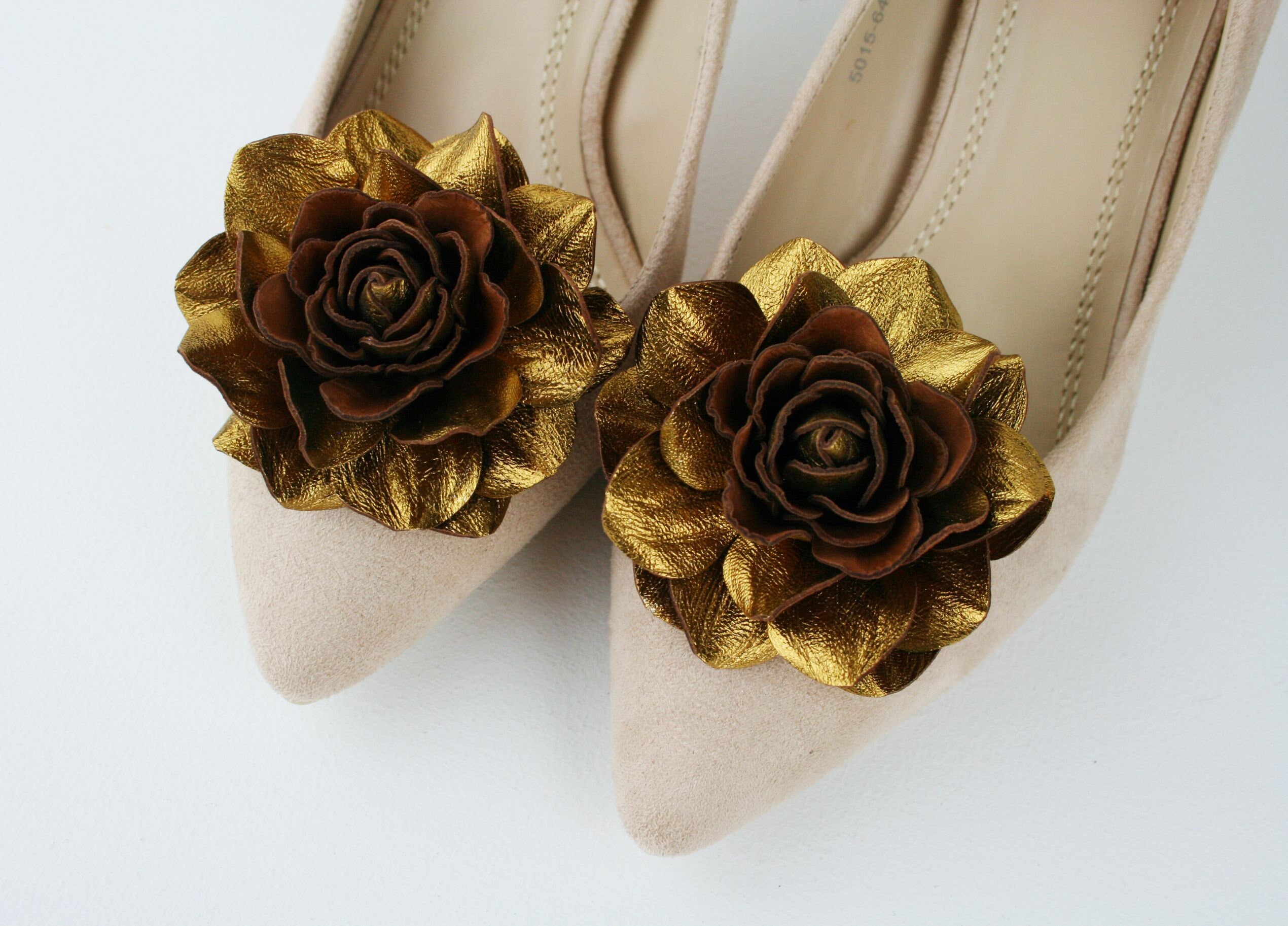 Dark Gold Leather Rose Flower Shoe Clips set Genuine | Etsy
