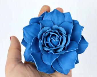 Blue Leather Rose Flower Brooch/Hairclip, Leather Rose Pin, Blue Flower, Leather Flower, Floral Brooch