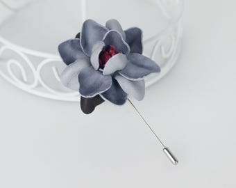 Gray Leather Magnolia Lapel Pin, Handmade Floral Jacket Accessory, 3rd Anniversary Gift