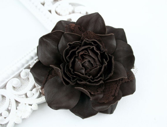 Leather sale flower brooch