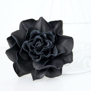 Black Leather Rose Flower Brooch