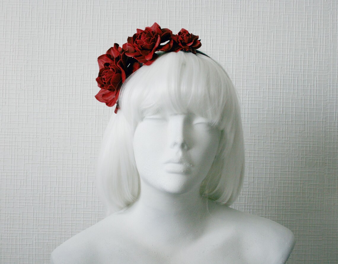 Red Leather Roses Headband Genuine Leather Hair Accessories | Etsy