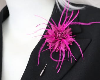 Pink Leather Dahlia Lapel Pin: Men's Flower Brooch
