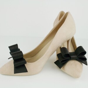 Dark Brown Leather Bow Shoe Clips: Handmade Shoe Accessories