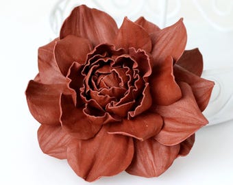 Brown Leather Rose Brooch: Handmade Flower Pin Clip